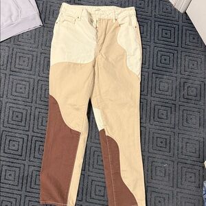 Womens Patchwork Beige and Brown Casual Pants